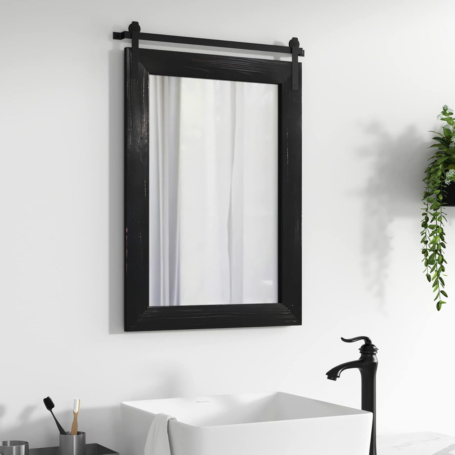Espejo de puerta de granero de granja  21 x 30 pulgadas, espejo de pared con marco de madera rústica para baño, sala de estar, decoración de pared