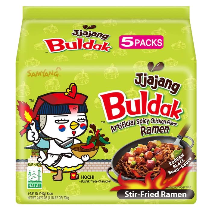 Samyang Buldak Jjajang Ramen – Fideos instantáneos coreanos picantes  24.7 onzas (paquete de 1) (total 5 piezas)