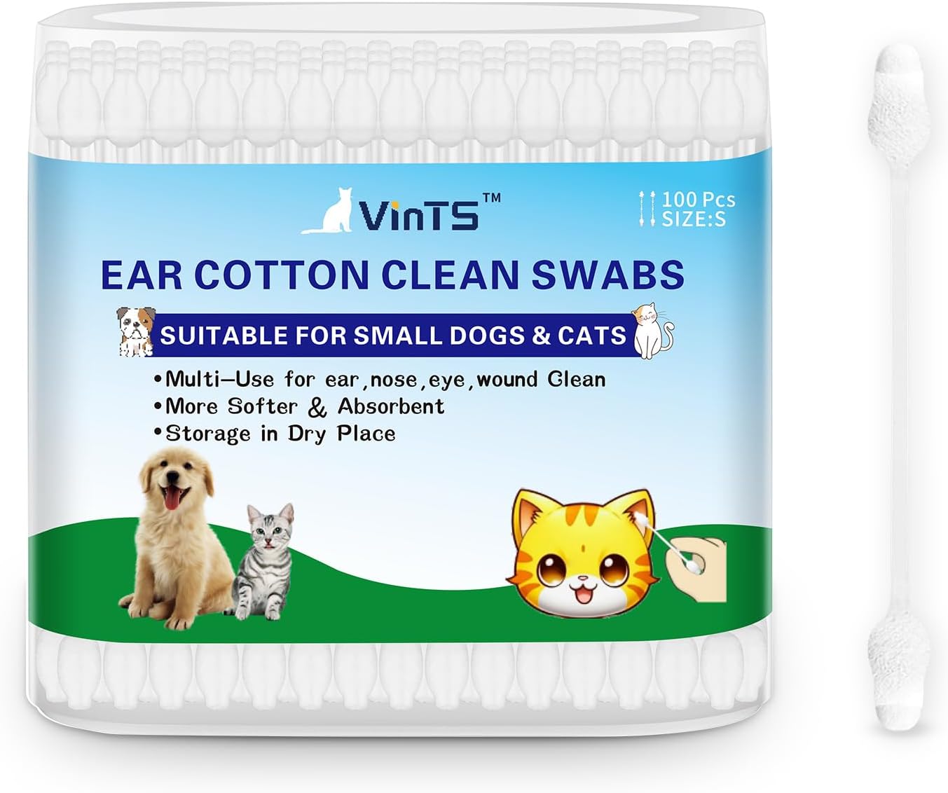 VinTS Hisopos de algodón para limpieza de orejas de perro, tratamiento de infecciones de oído de mascotas en forma de calabaza para prevenir