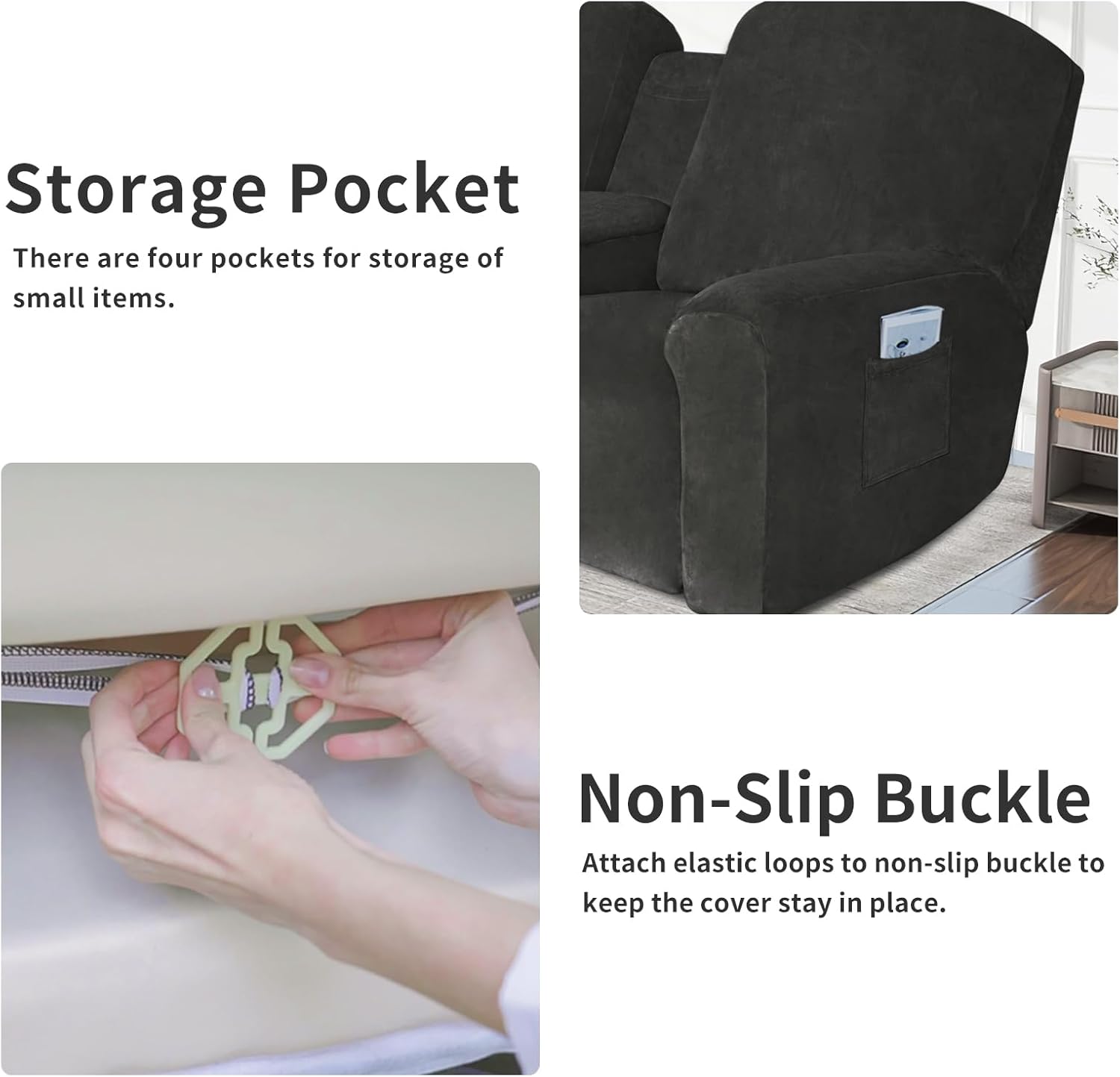 Easy-Going Sofá biplaza reclinable de terciopelo con funda de consola central, fundas elásticas para sofá reclinable de 8 piezas, funda de sofá