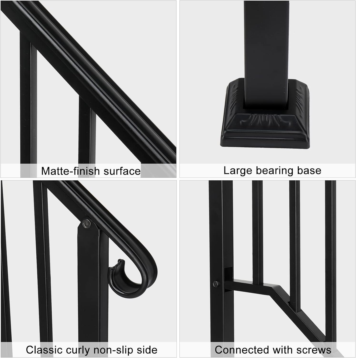 1 pasamanos para escalones al aire libre, pasamanos ajustables de hierro forjado de 3 a 4 escalones, pasamanos de metal para exteriores, con kit de