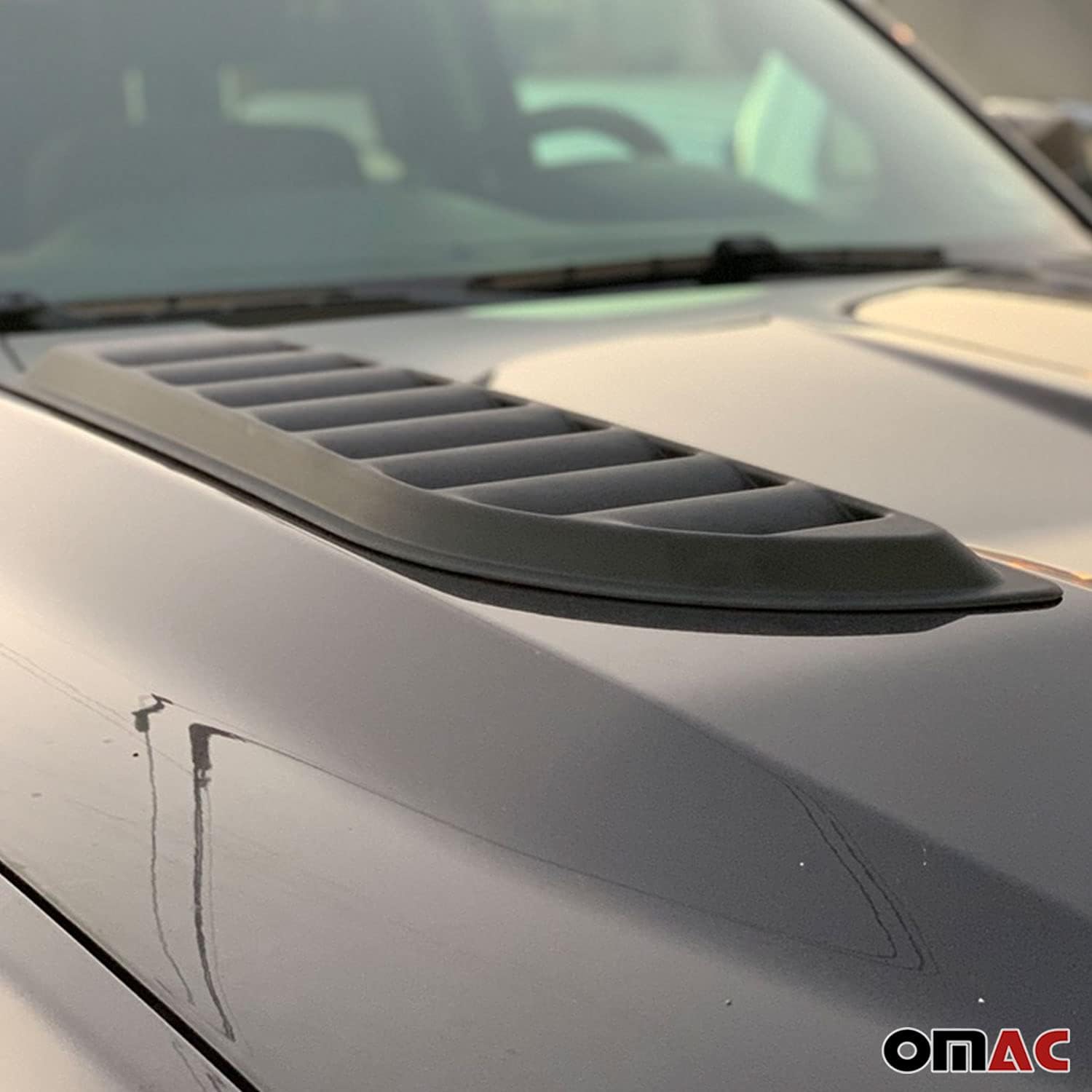 OMAC Cuchara decorativa de capó de entrada de flujo de aire para Chevy Silverado 2017-2019, cubierta de ventilación de capó, 2 piezas, color negro