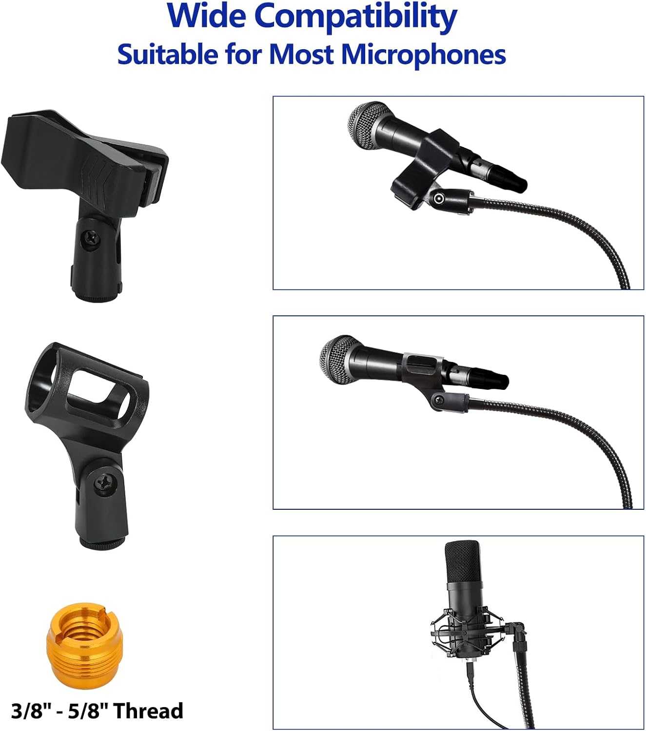 Soporte para micrófono, trípode con cuello de cisne, altura ajustable de 24 a 67 pulgadas, con 2 clips de micrófono para cantar, escenario,