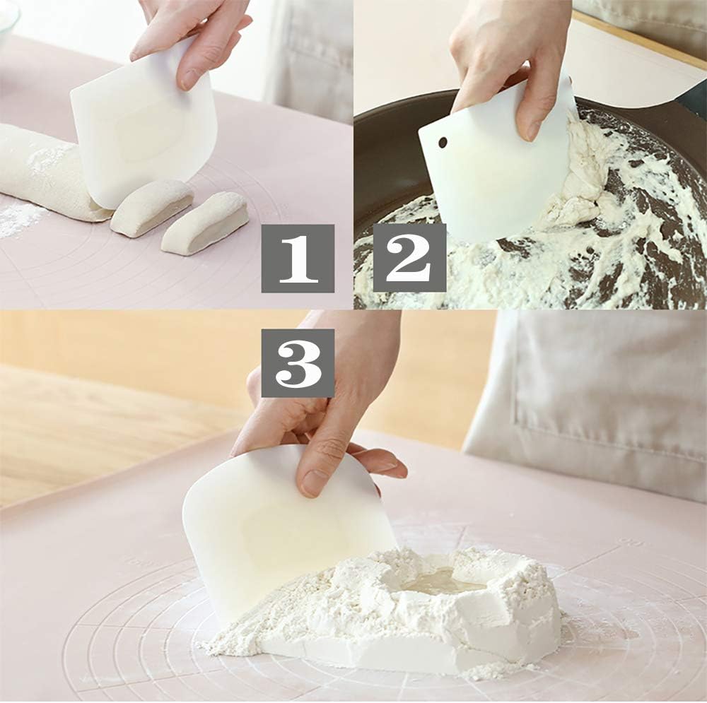 10 raspadores de masa trapezoidales, cortadores de plástico duro, cortador de masa de plástico apto para alimentos, raspador de banco con agujero