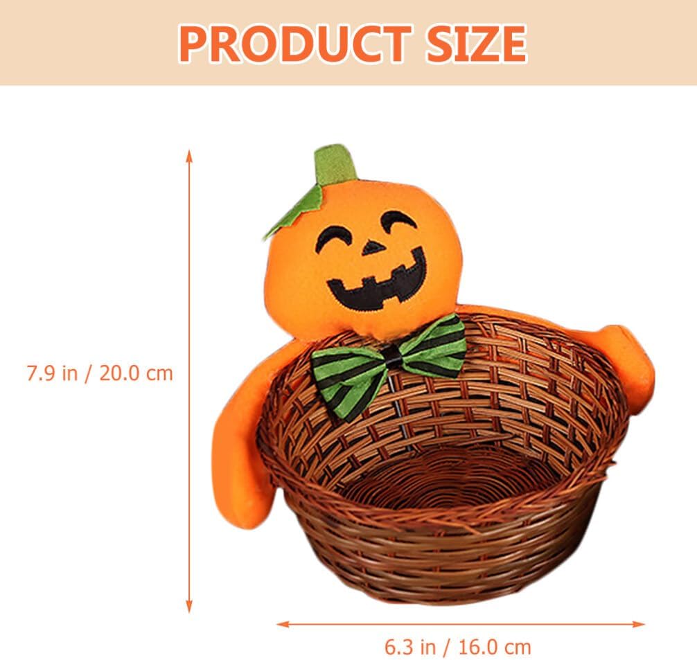 BESTOYARD Cesta de calabaza de Halloween, cesta de ratán redonda para frutas, cuencos de almacenamiento de mimbre, cesta de pan, cesta de servir
