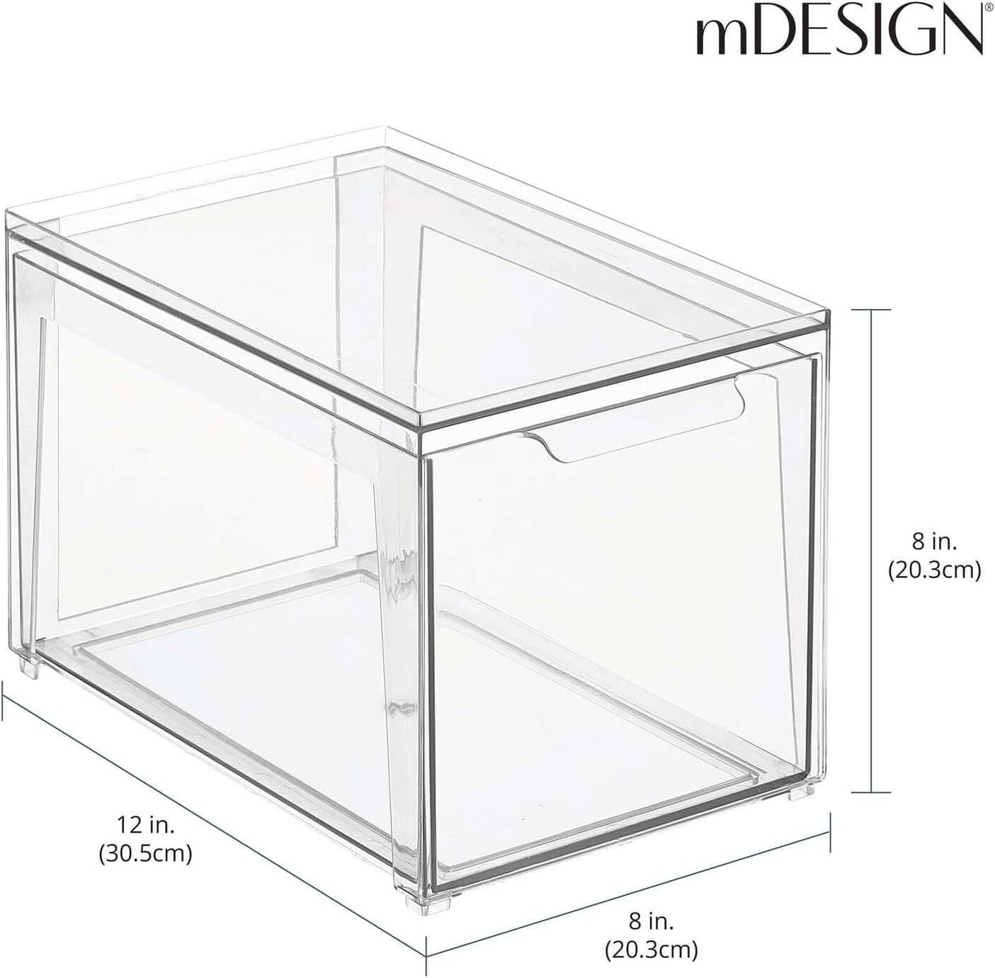 mDesign Contenedores organizadores de almacenamiento apilables de plástico con cajón extraíble para armario, escritorio, estante, armario u