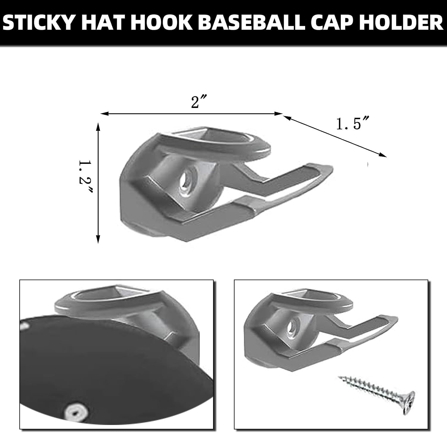 Keioy Paquete de 24 ganchos para sombreros para gorras de béisbol, organizador de pared, estantes de sombreros, estantes de equipaje, ganchos para
