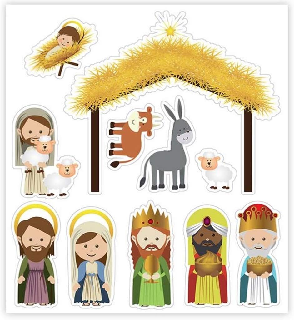 Juego de imanes de belén jumbo, calcomanías magnéticas religiosas de Navidad para refrigerador, 11 piezas