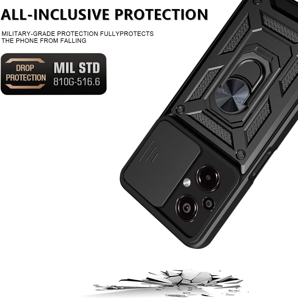 Ysnzaq Funda resistente a prueba de golpes de grado militar para Xiaomi Poco M5 6.58″, protección de lente de ventana deslizante con soporte