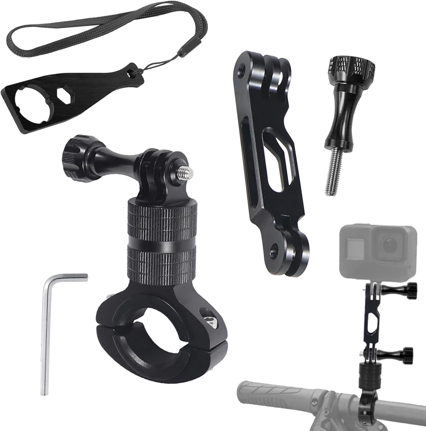Soporte de cámara de rotación de 360 grados para Gopro, montaje de manillar de bicicleta de aluminio con barra de extensión para cámaras de acción