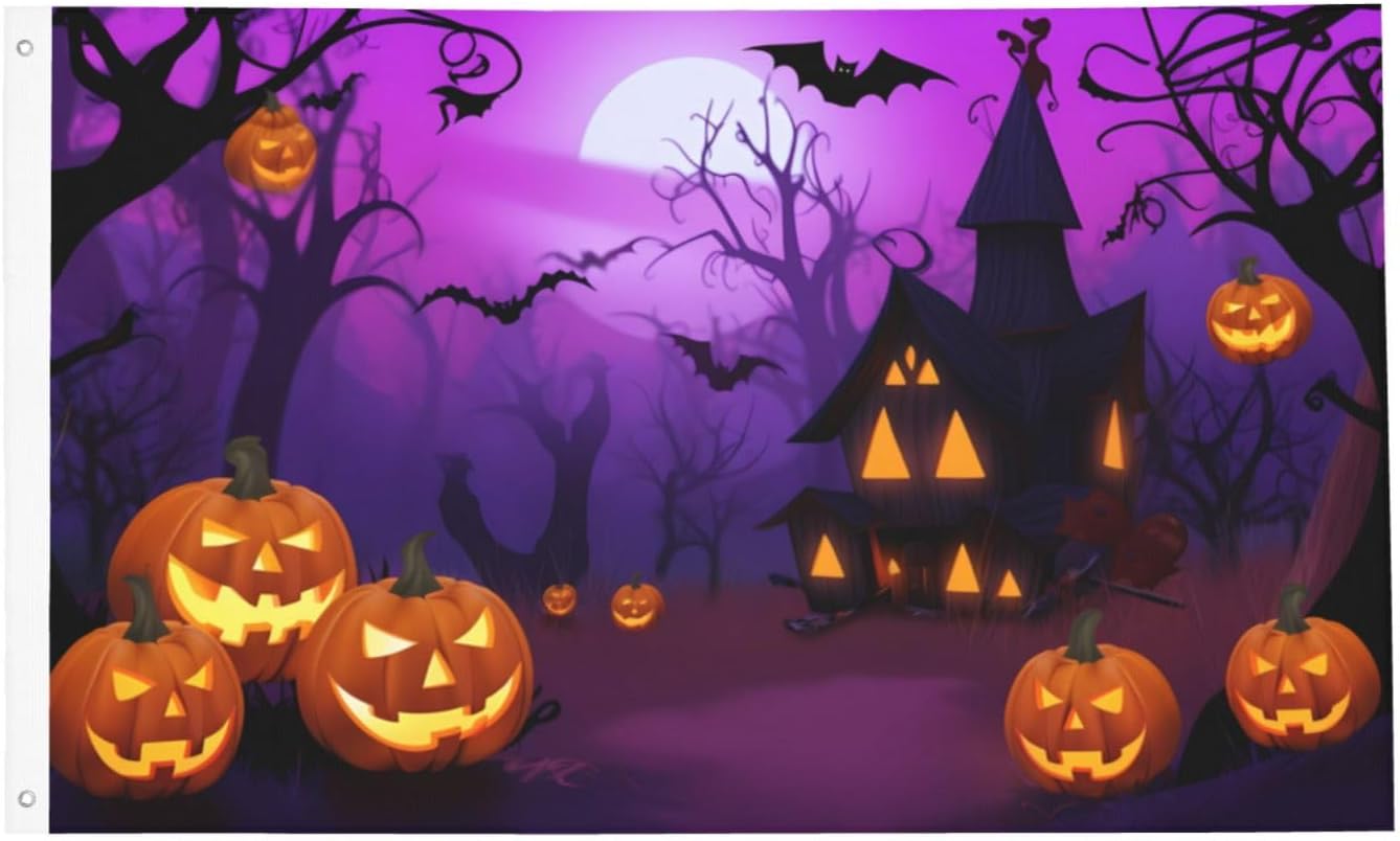 Bandera de calabaza de Halloween, impresión de doble cara, pancarta de poliéster de 3 x 5 pies con ojales, banderas de jardín y casa, decoración