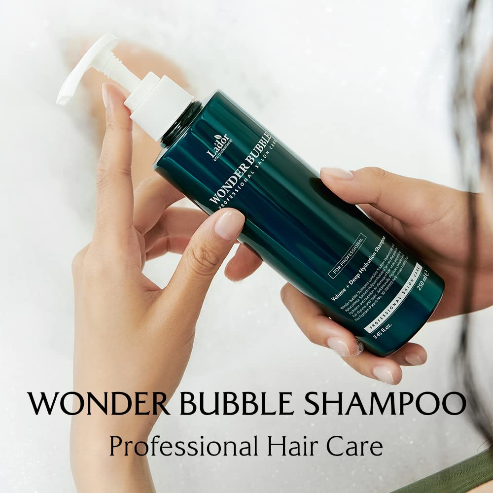 LA’DOR Wonder Bubble – Champú hidratante antiencrespamiento voluminizador para cabello seco con 8 péptidos, queratina, sacrán, ácido hialurónico,