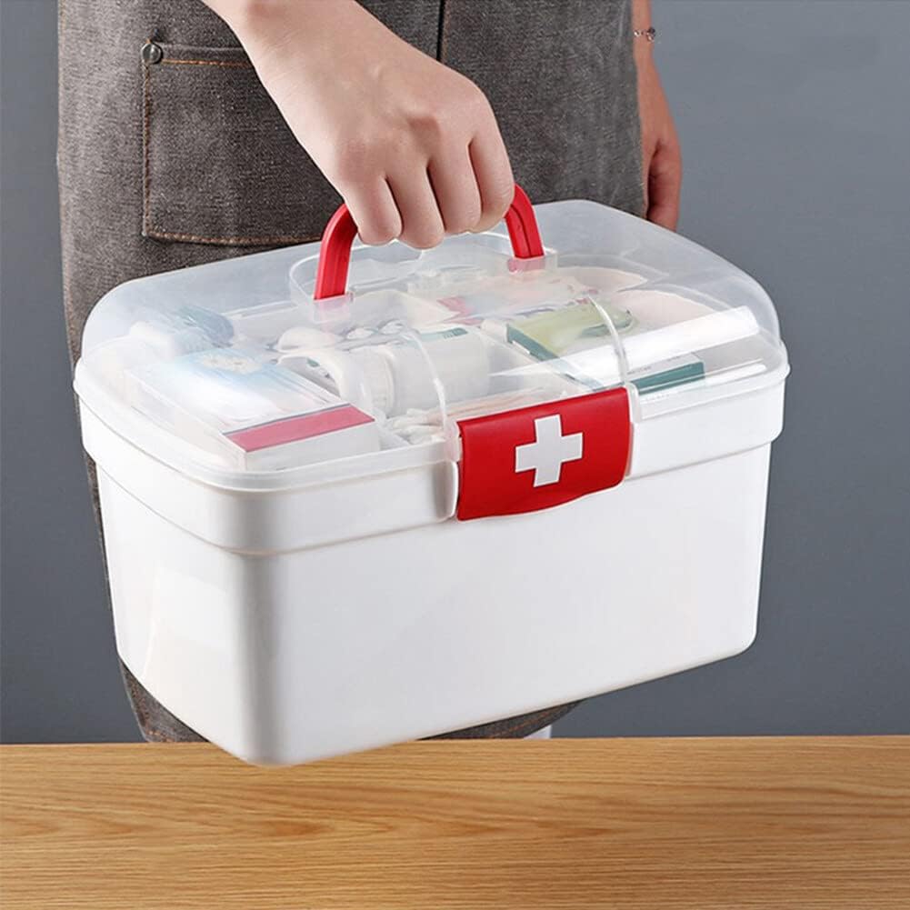 Caja médica, Caja vacía transparente de primeros auxilios con mango portátil, caja de almacenamiento de doble capa caja de píldoras de plástico