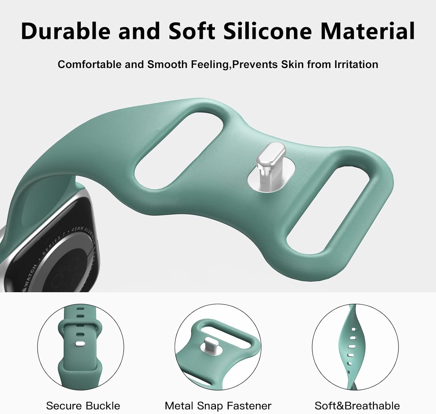 Correas deportivas compatibles con correas de Apple Watch de 1.496, 1.575, 1.614, 1.654, 1.732, 1.772 pulgadas, correa impermeable de silicona suave