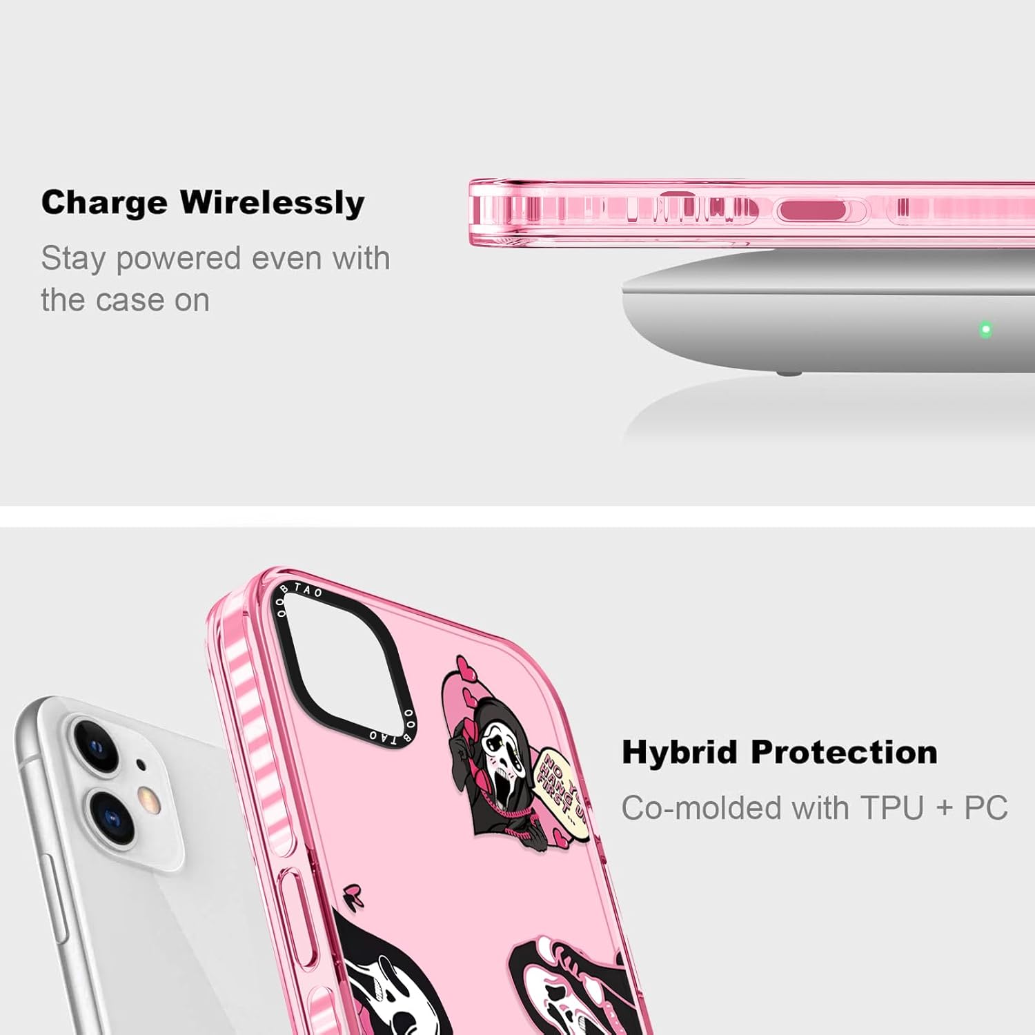 Funda transparente para iPhone 11, funda transparente de 6.1 pulgadas, estampado de grito de película de terror, diseño único, fundas rosas, funda