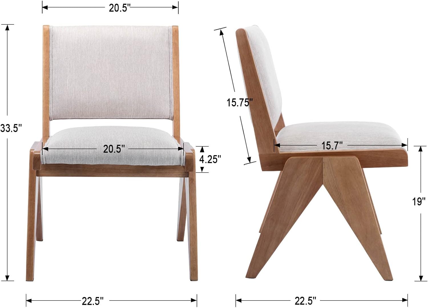 BESTANO Juego de 2 sillas de comedor tapizadas de lino con patas de madera, modernas sillas de comedor acolchadas de mediados de siglo para cocina