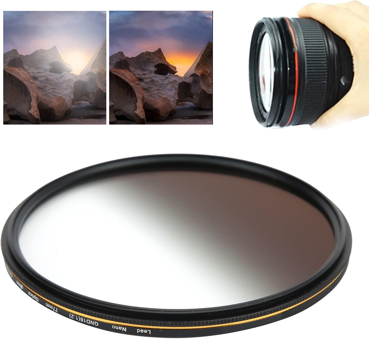Filtro GND16 ND de densidad neutra, filtro variable de vidrio óptico ultradelgado, filtro de gradiente ND, accesorio de fotografía (3.031 in)
