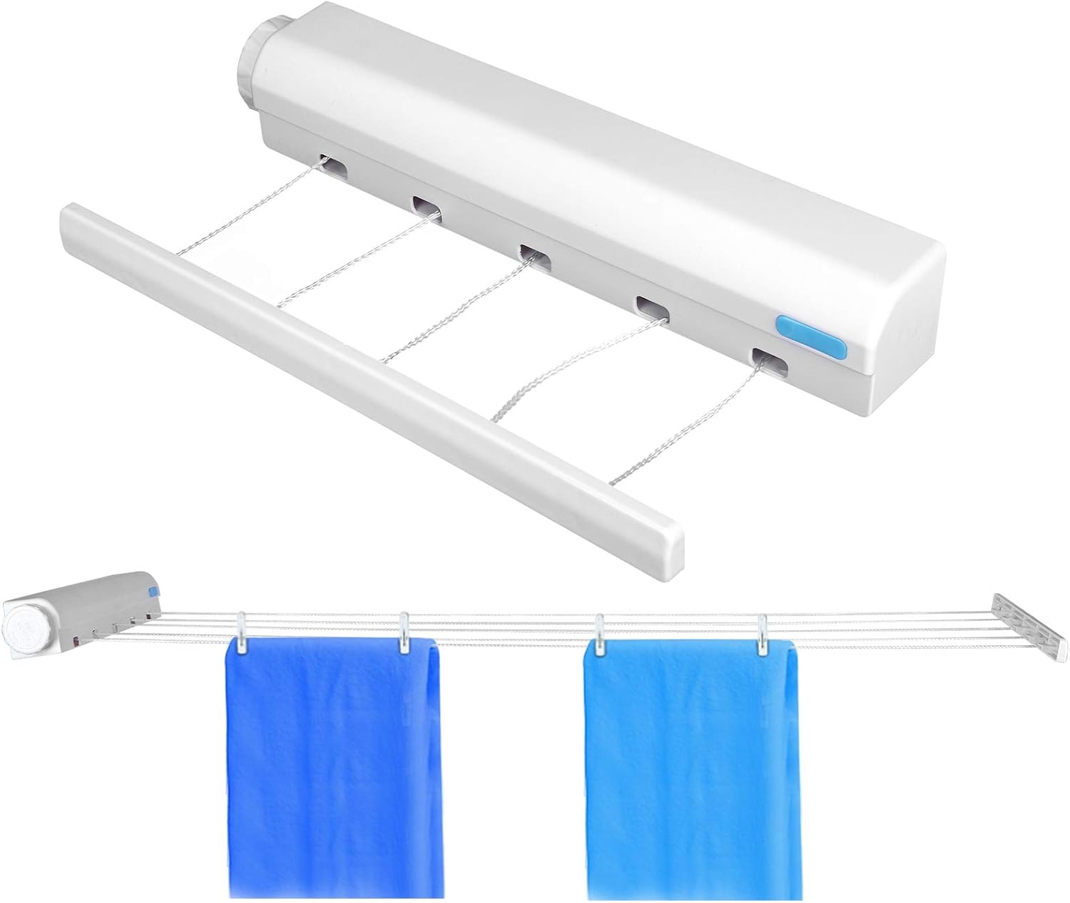 Estink Kit de tendedero retráctil, de plástico, moderno, telescópico, retráctil, cuerda de secado de ropa, colgador de cuerda para interiores y