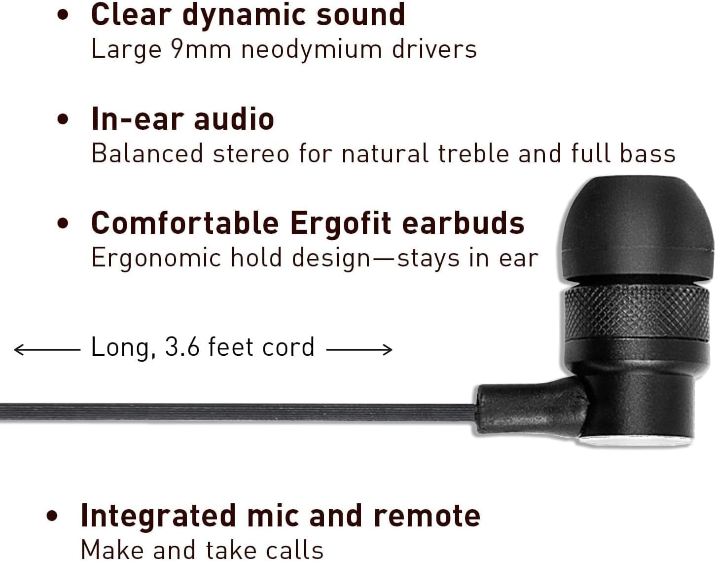 Auriculares intraurales con cable, auriculares con micrófono, auriculares con aislamiento de ruido, espuma viscoelástica para iPhone, Samsung,
