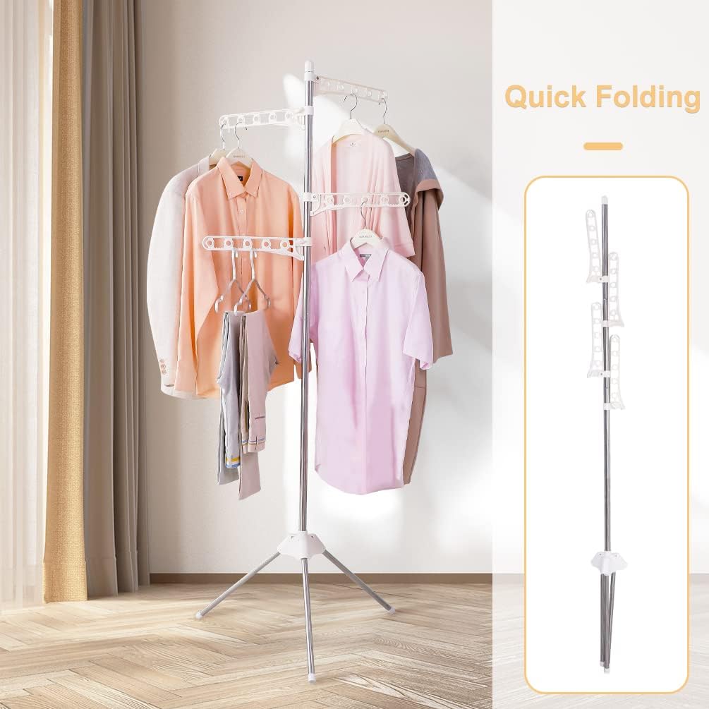BAOYOUNI Estante plegable para secado de ropa, trípode plegable, colgador de abrigos, estante de almacenamiento de ropa, organizador portátil de