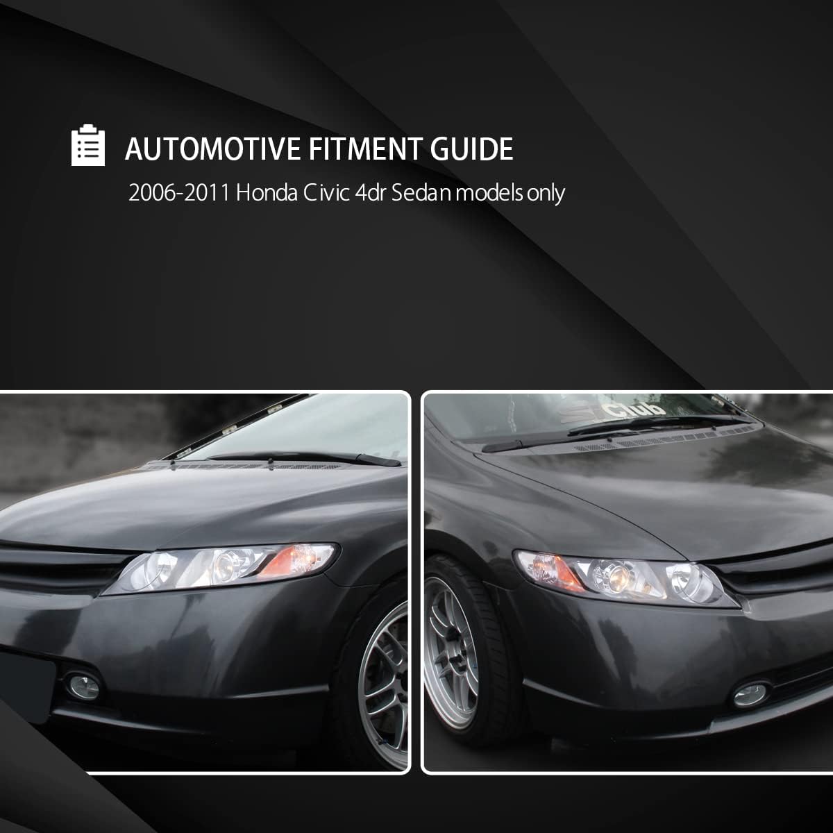 AUTOZENSATION Compatible con Honda Civic 4dr Sedan 2006-2011, conjunto de faros delanteros izquierdo y derecho, faros delanteros retro negros