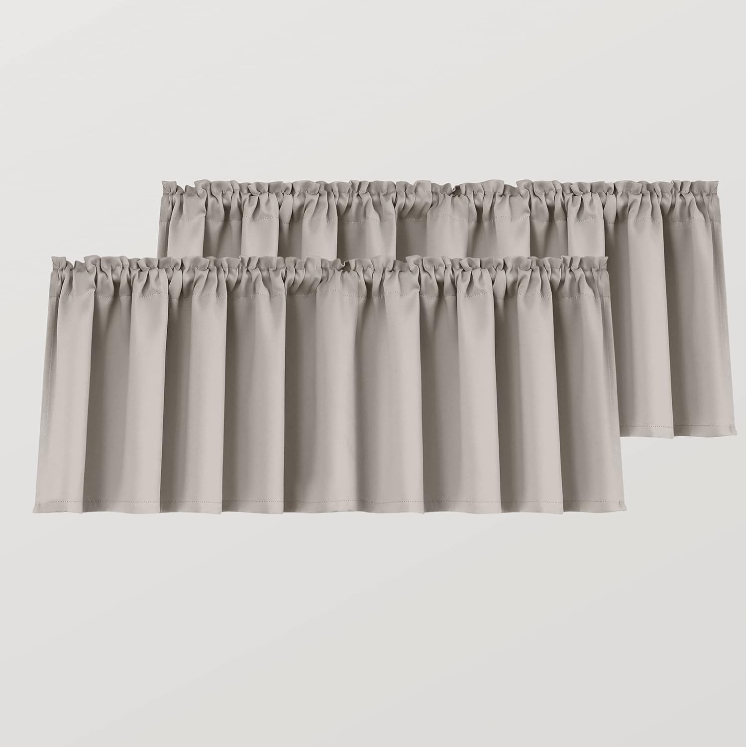 Cenefas de ventana caqui grisáceo beige para sala de estar, dormitorio, sótano, baño, paquete de 2 unidades con bolsillo para barra, bloqueo de luz,