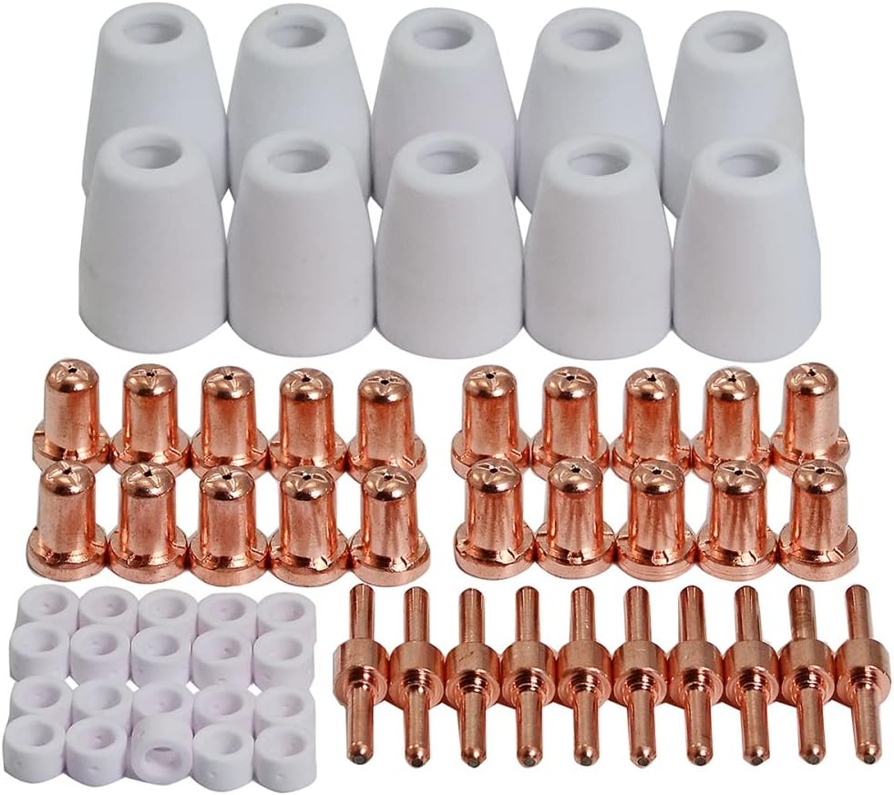 RIVERWELD 60pcs ESAB L-TEC PT-31 JG-40 WSD-LG40 Electrodo de plasma 18205L Consejos Boquilla 18866L Extendido Escudo Sudario Copa 18204 Kit Fit