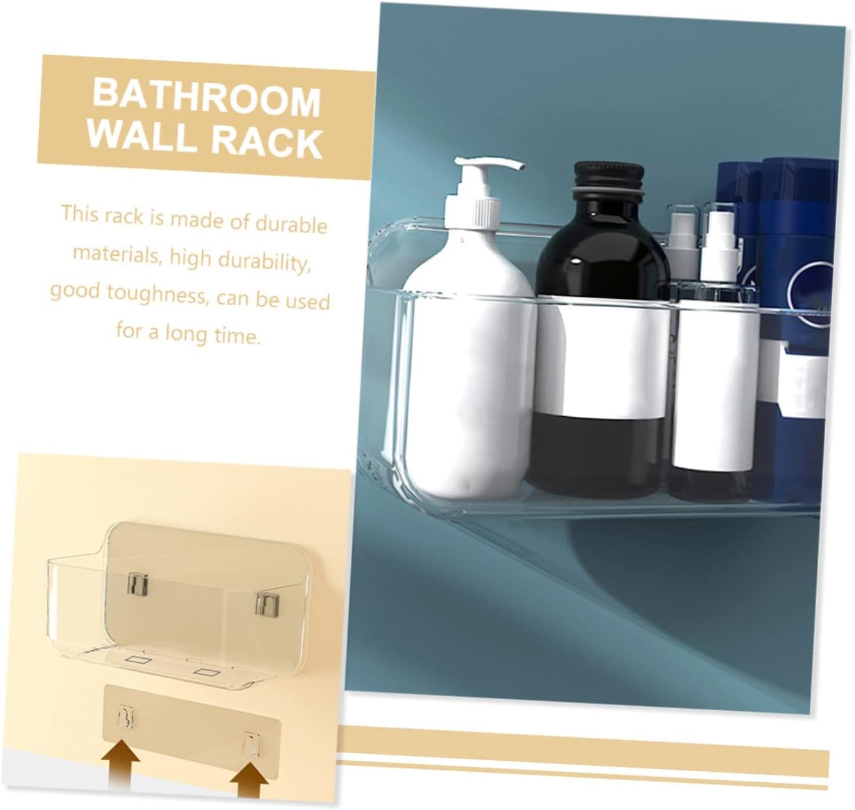 COOLHIYA Estante de pared para baño, estantes transparentes para pared, sin perforación, estantes flotantes transparentes, organizador de ducha,