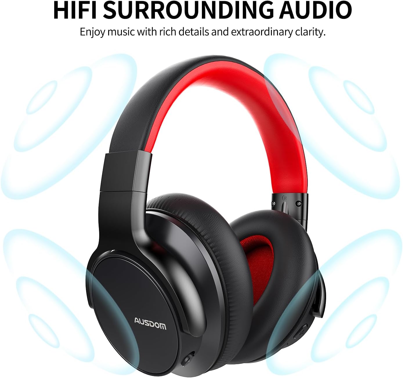 AUSDOM Auriculares Bluetooth con cancelación de ruido auriculares inalámbricos E7 ANC sobre la oreja, tiempo de reproducción de 50 horas, audio