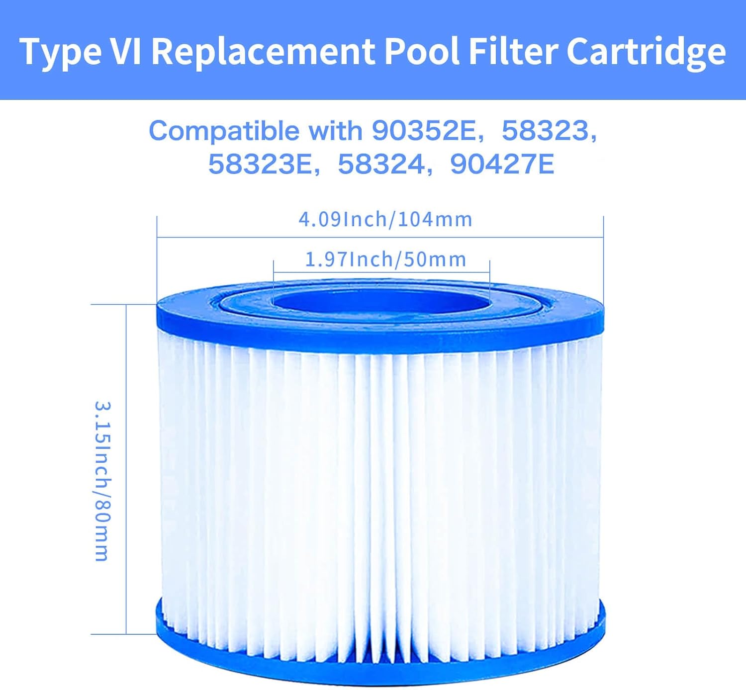 Cartucho de filtro de piscina tipo VI paquete de 4 filtros de repuesto inflables para bañera de hidromasaje y spa compatibles con bomba de filtro de