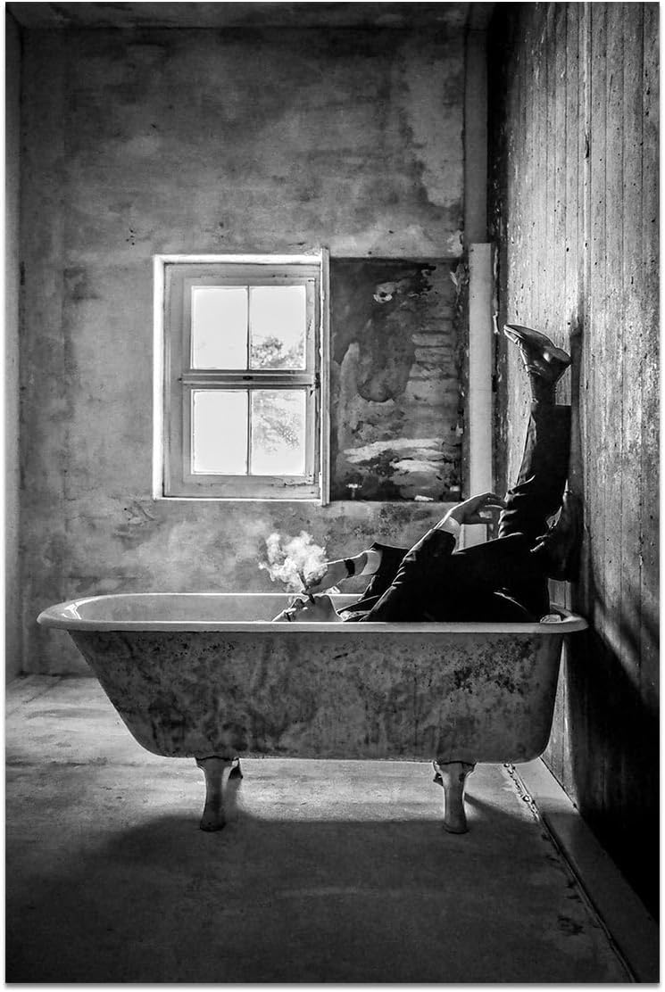 Pósteres artísticos para hombres fumando en la bañera parisina vintage en blanco y negro, impresiones fotográficas en lienzo para decoración de
