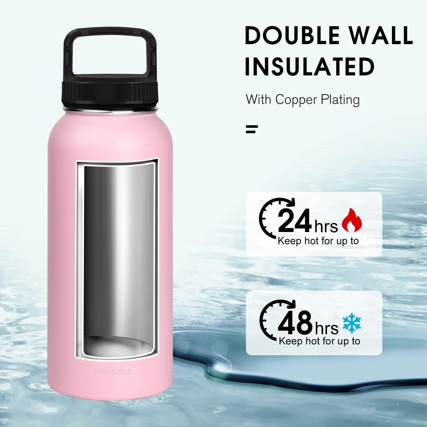 Botella de agua aislada de 32 onzas con popote y 2 tapas, botella de metal de medio galón, jarra de agua grande doble de acero inoxidable, taza de