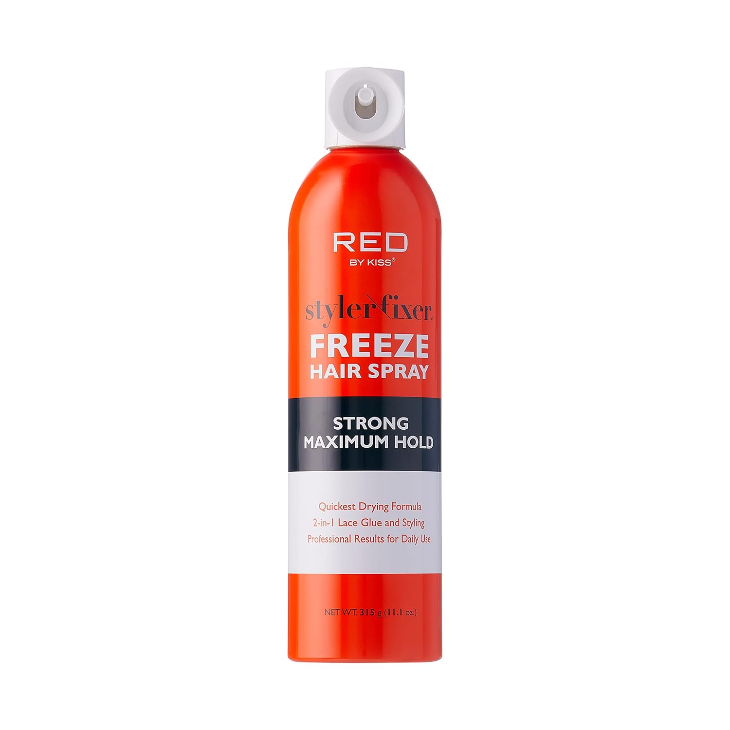 Red by Kiss Styler Fixer Freeze Spray para el cabello Fuerte Máxima Hold 2 en 1 Pegamento de encaje y peinado 11oz