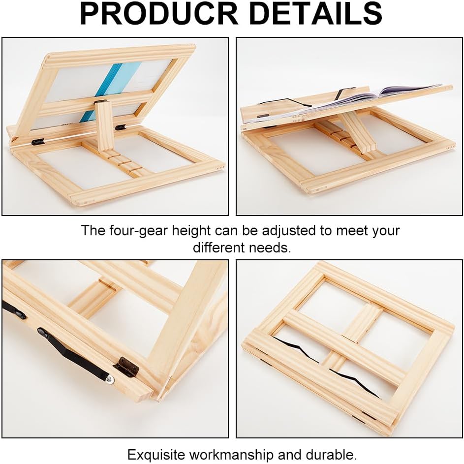 AHANDMAKER Soporte de madera para lectura, soporte ajustable para libros de recetas, soporte grande y portátil de madera para encimera de cocina,