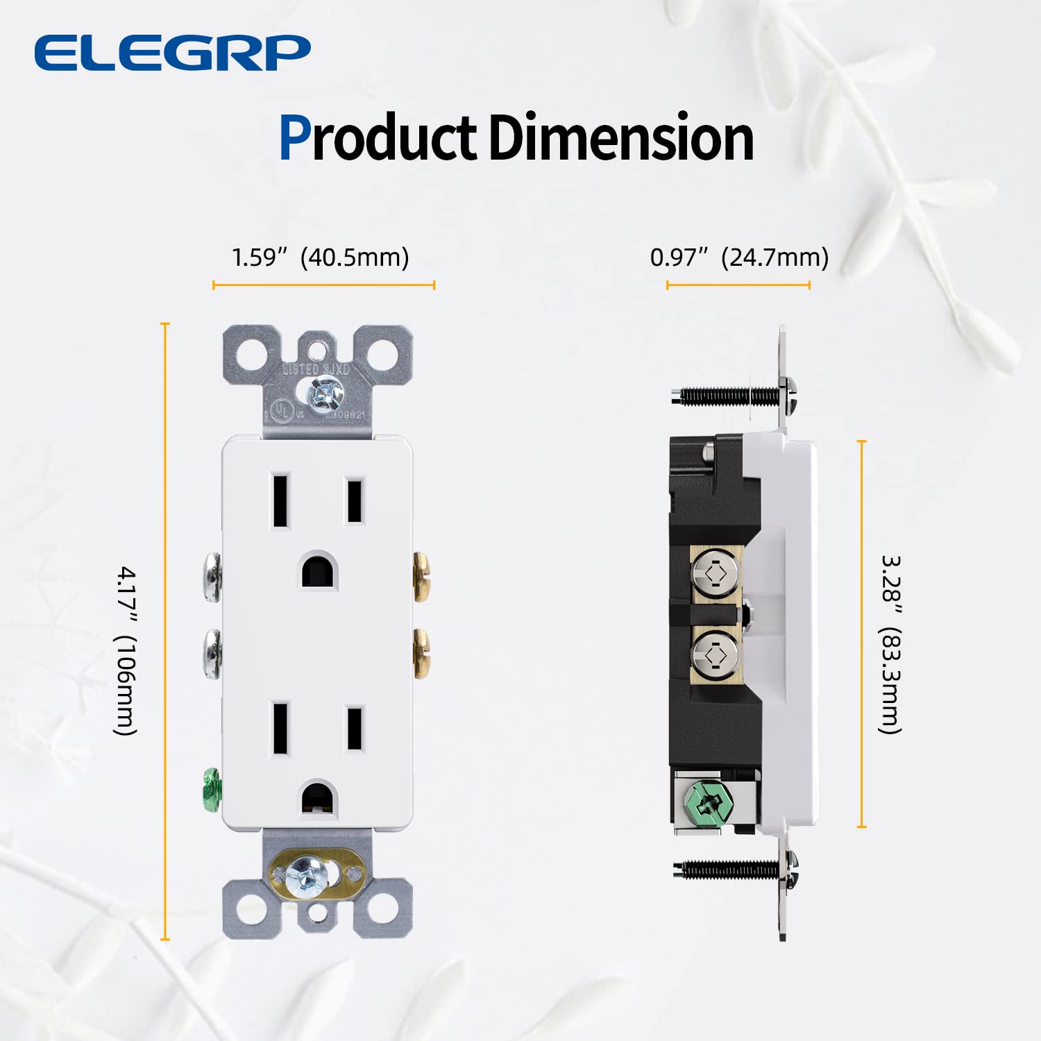 ELEGRP Receptáculo decorador, toma de pared eléctrica estándar de 15 A 125 V, 2 polos y 3 cables, resistente a manipulaciones, NEMA 5-15R, toma de