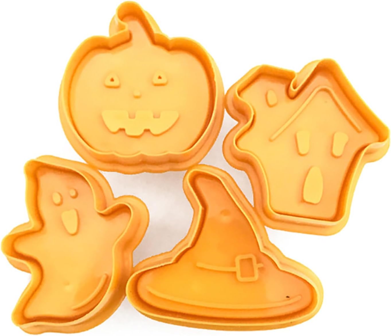 Juego de 4 cortadores de galletas de Halloween, moldes 3D para cortar galletas de casa encantada, sombrero de bruja, fantasma, calabaza, fondant,