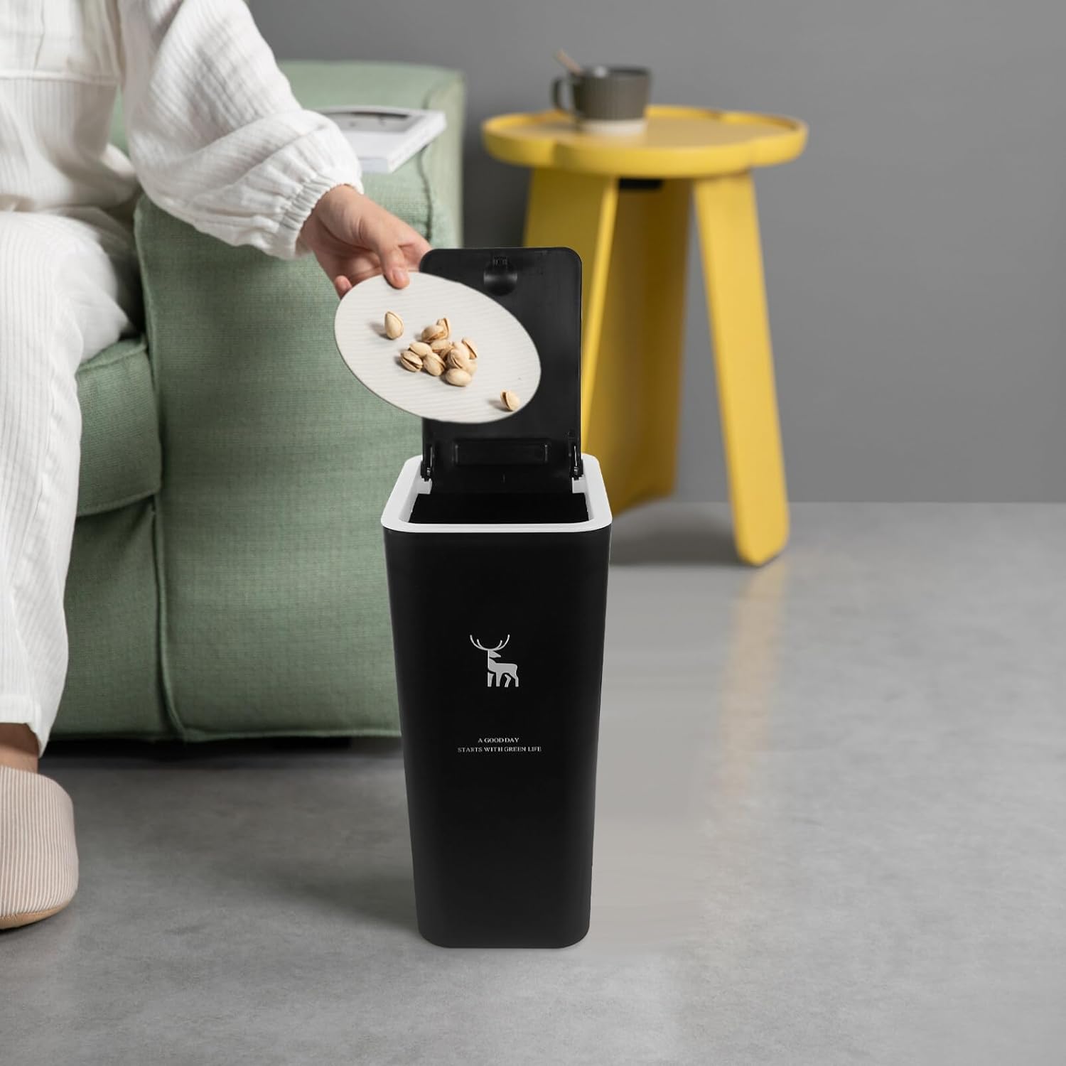 Alipis Bote de basura delgado de plástico de 10 litros con tapa superior de prensa, cesta de basura moderna, contenedor de basura para el hogar,