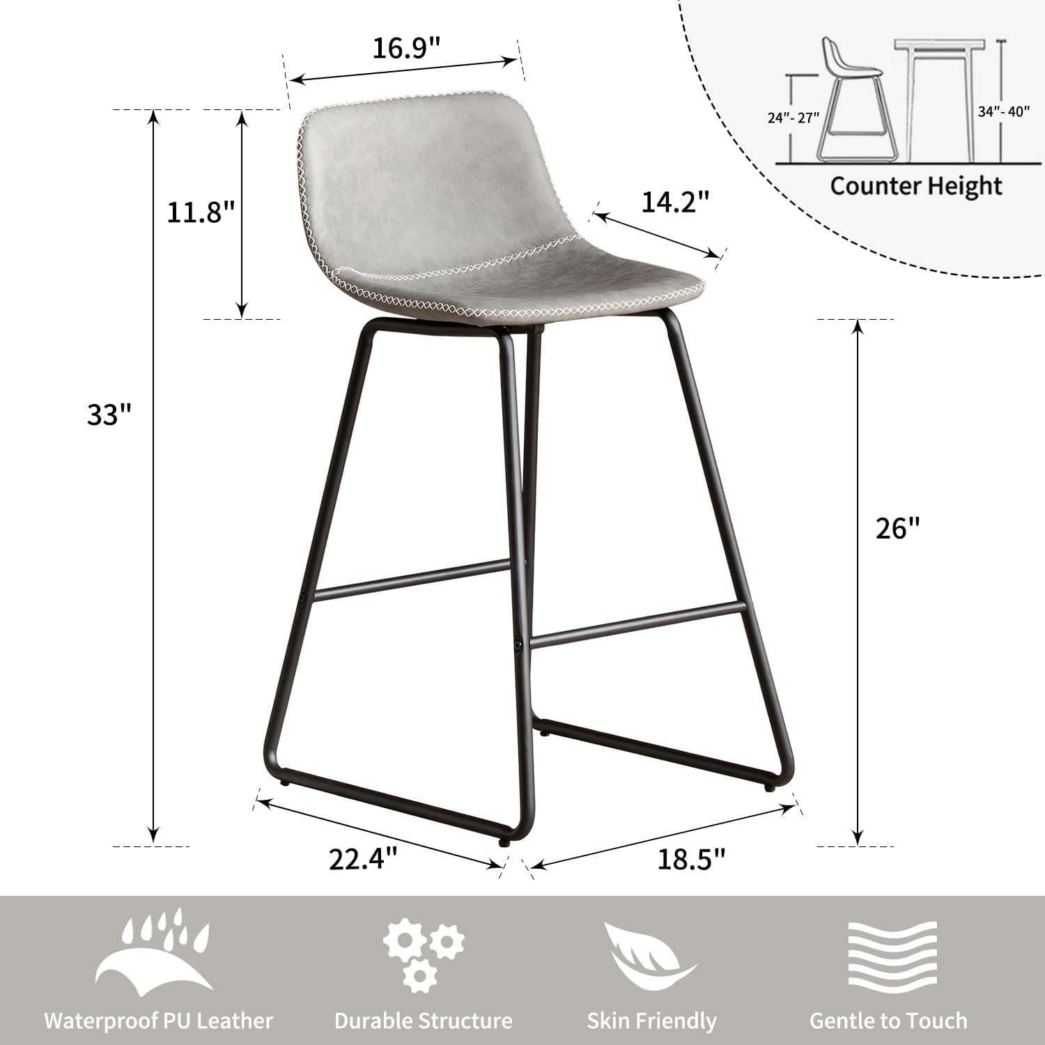 HeuGah Juego de 1 taburetes de bar con altura de mostrador, taburetes de bar modernos para isla de cocina, taburetes de bar de 26 pulgadas de altura