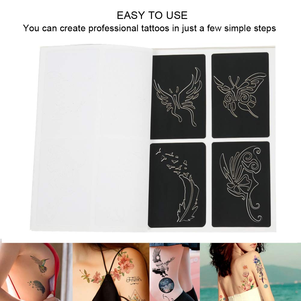 Kit de plantillas de tatuaje, plantilla de tatuaje pequeño semipermanente 118 patrones plantilla temporal aerógrafo, kit de tatuaje con purpurina,