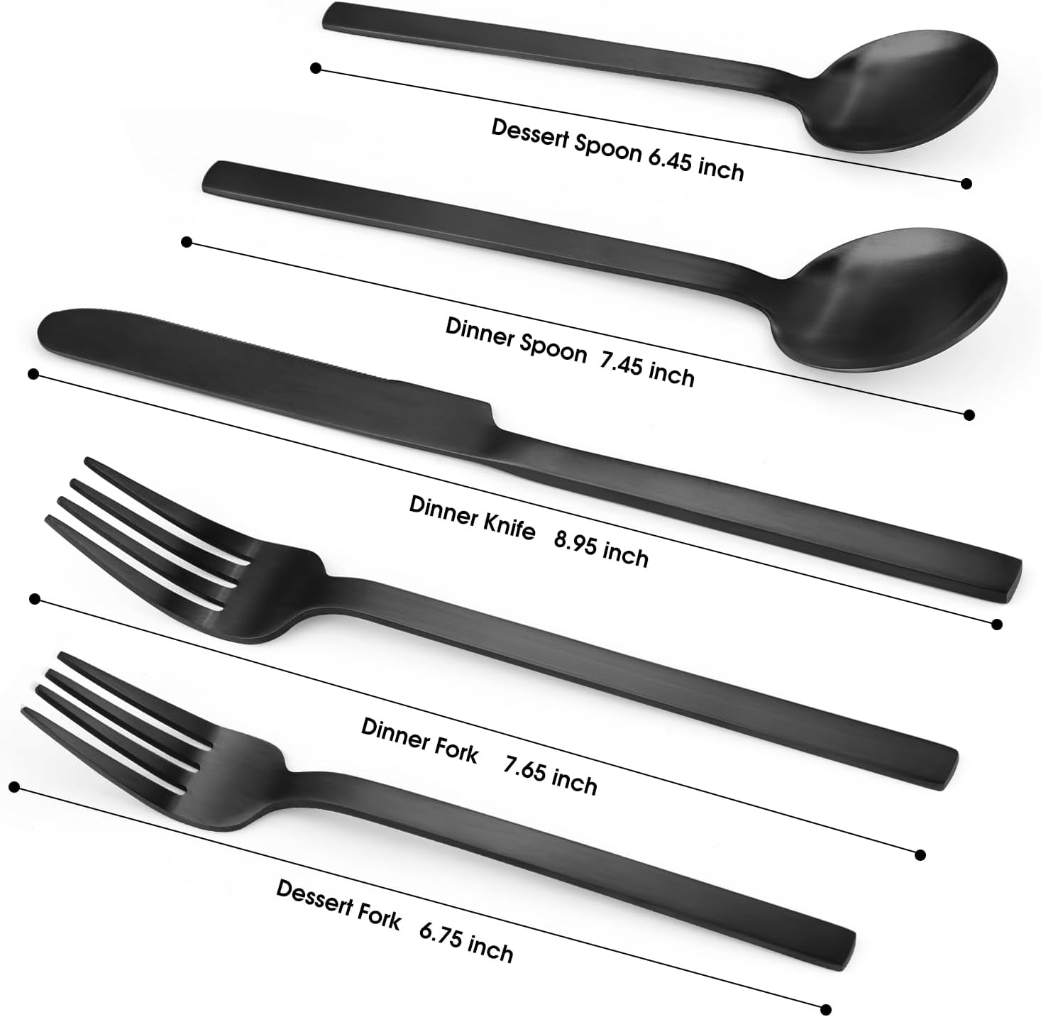 Juego de cubiertos negros de 40 piezas para 8 personas, juego de utensilios de cocina de acero inoxidable, cucharas y tenedores, acabado mate, apto