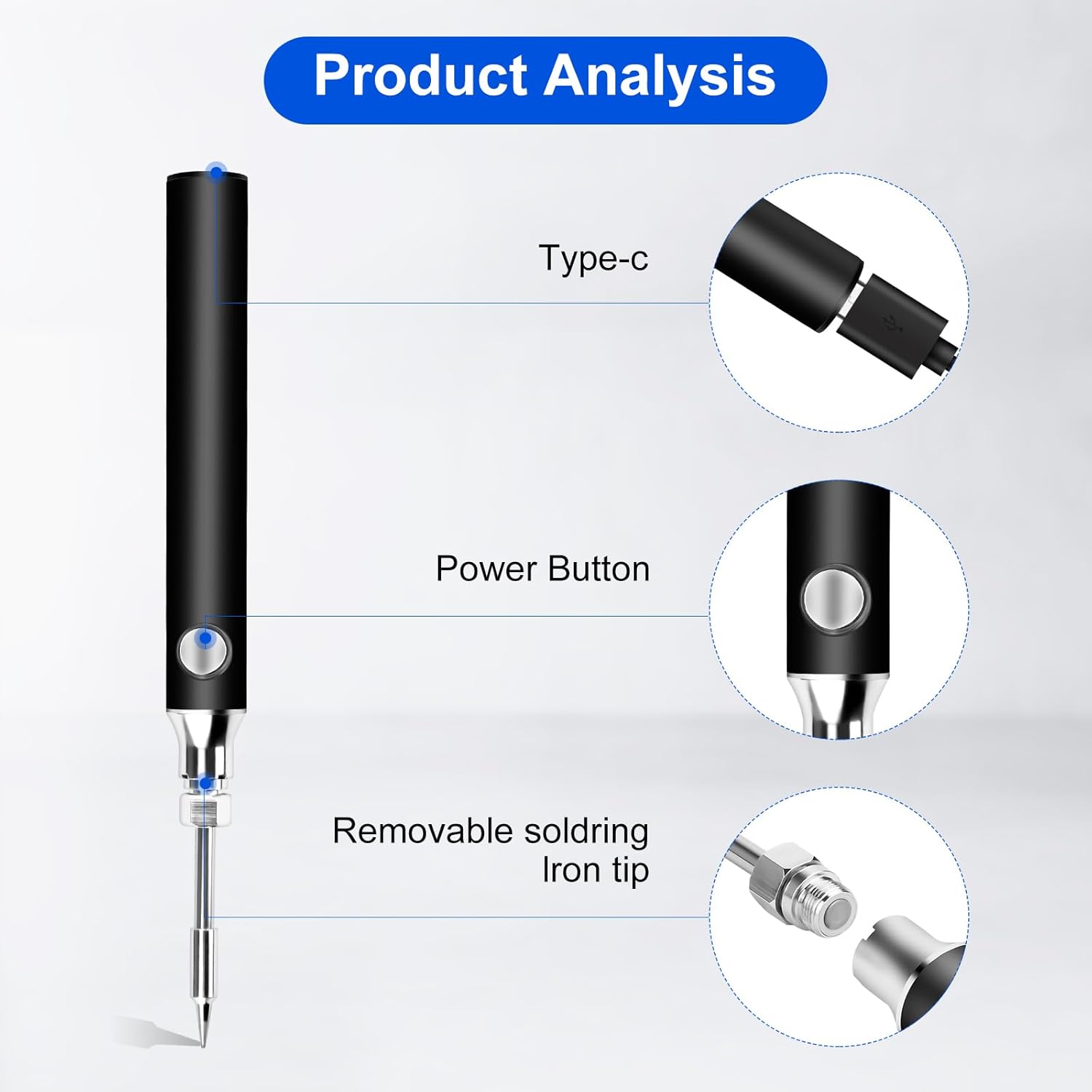Kit de soldador inalámbrico, soldador inalámbrico portátil recargable por USB, kit de herramientas de 3 ajustes de temperatura para reparación de