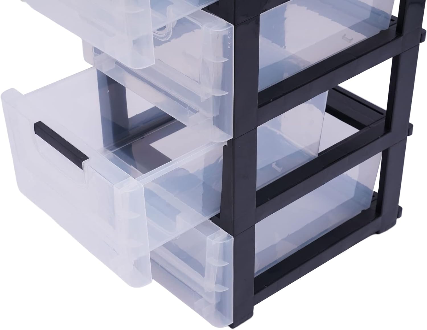 Gabinete de almacenamiento de plástico con 5 cajones, caja de almacenamiento vertical apilable para ropa, organizador de torre con puertas
