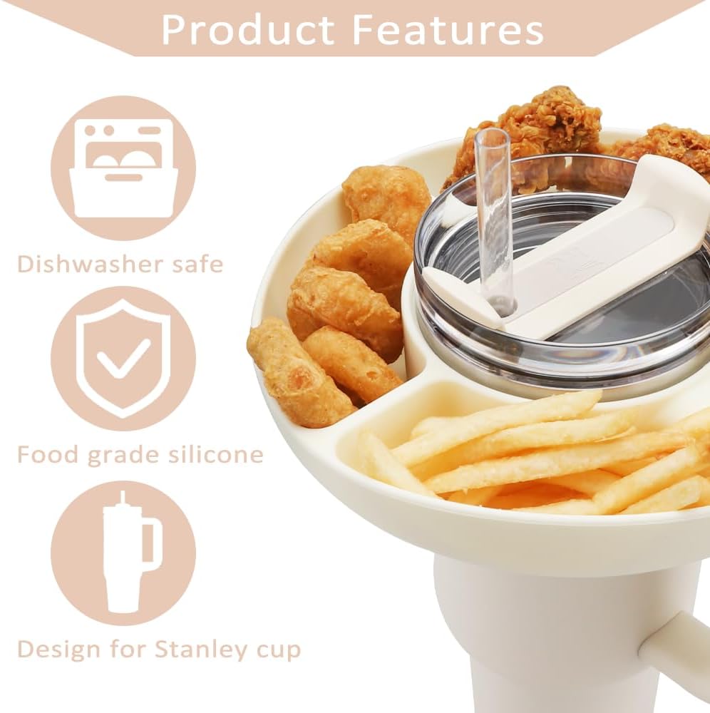 Tazón de aperitivos para taza Stanley de 40 onzas, bandeja de silicona para vaso Stanley de 40 onzas, anillo blanco reutilizable para accesorios de