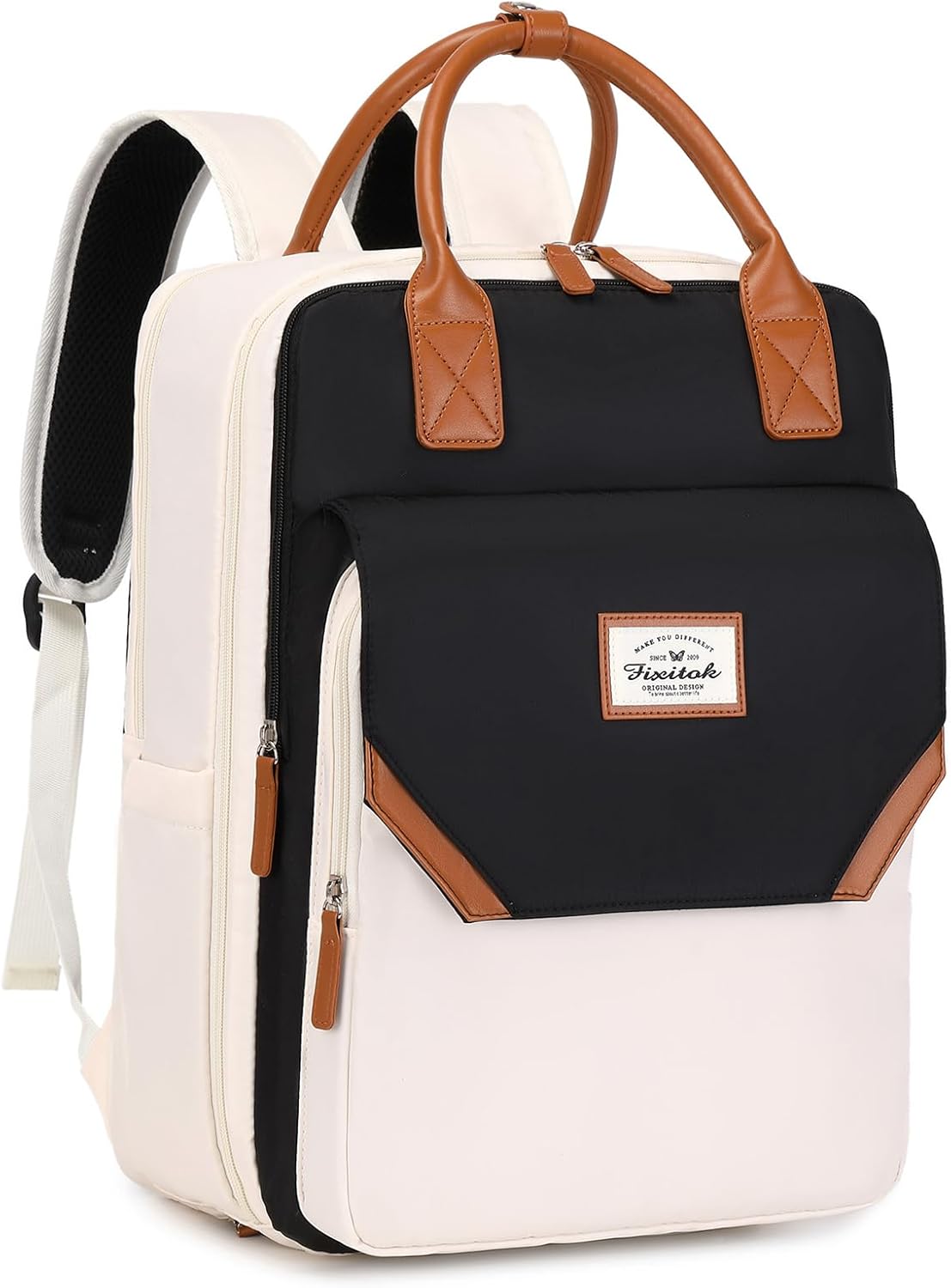Mochila de viaje grande para mujer, 40L, mochila de equipaje personal, mochila casual, negro, beige (Black-Beige), Mochilas de viaje