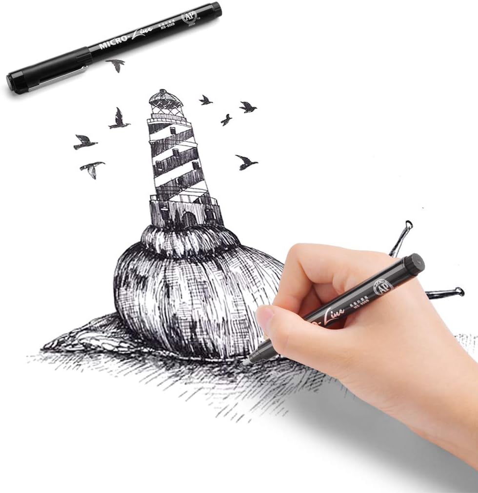 Juego de 12 bolígrafos negros de tinta de punta fina, tinta archival impermeable, para bocetos, letras de pincel, ilustración de artista, dibujo