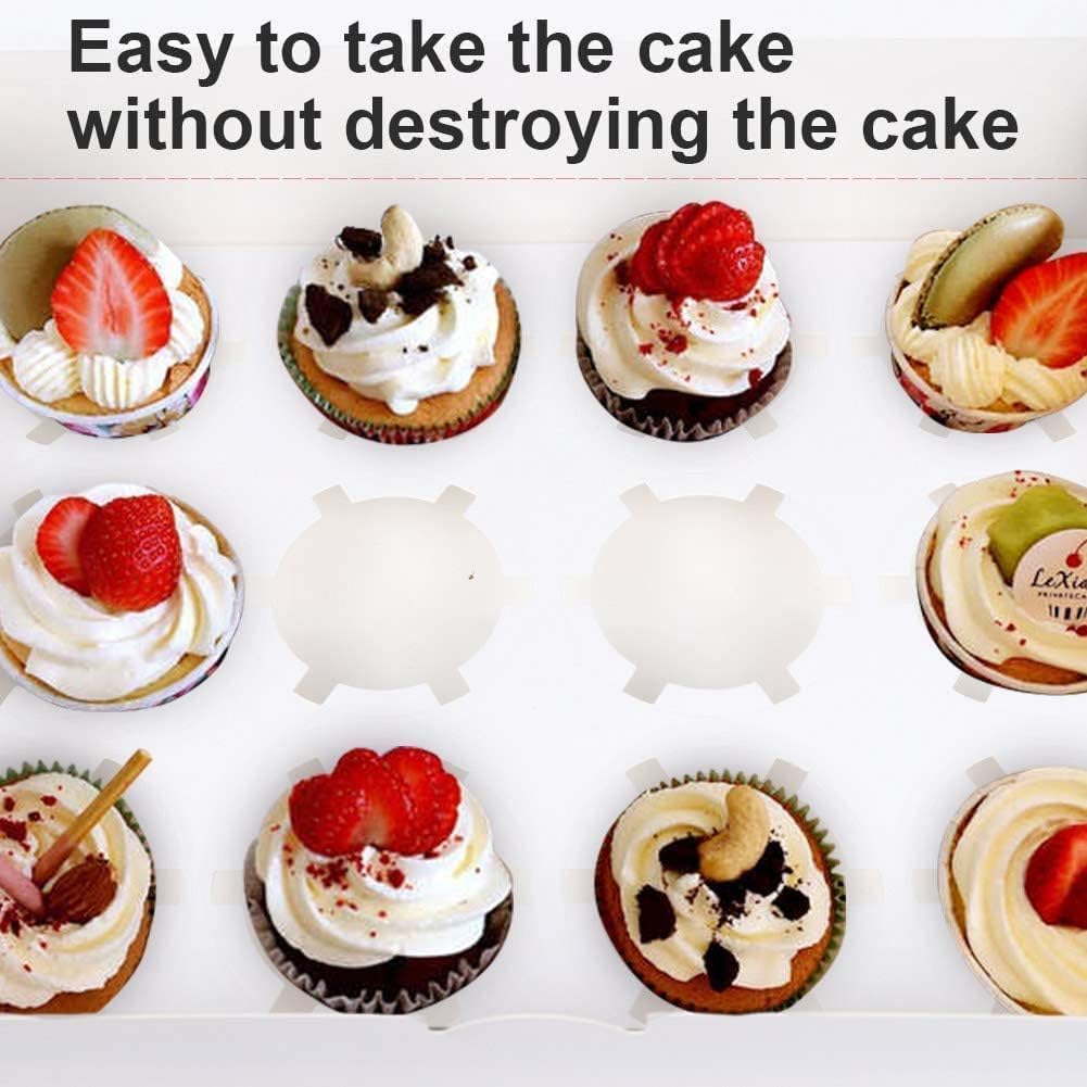 Rarapop Juego de 10 cajas para cupcakes, capacidad para 12 cupcakes estándar, no plegable de grado alimenticio, cajas de pastelería con ventanas e