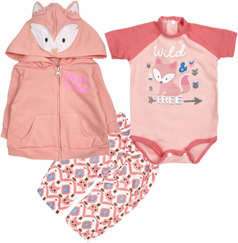 Muñecas Reborn Baby Doll Girl Ropa para muñeca Reborn de 22 a 24 pulgadas, ropa de bebé recién nacida con patrones de zorro, naranja, Naranja