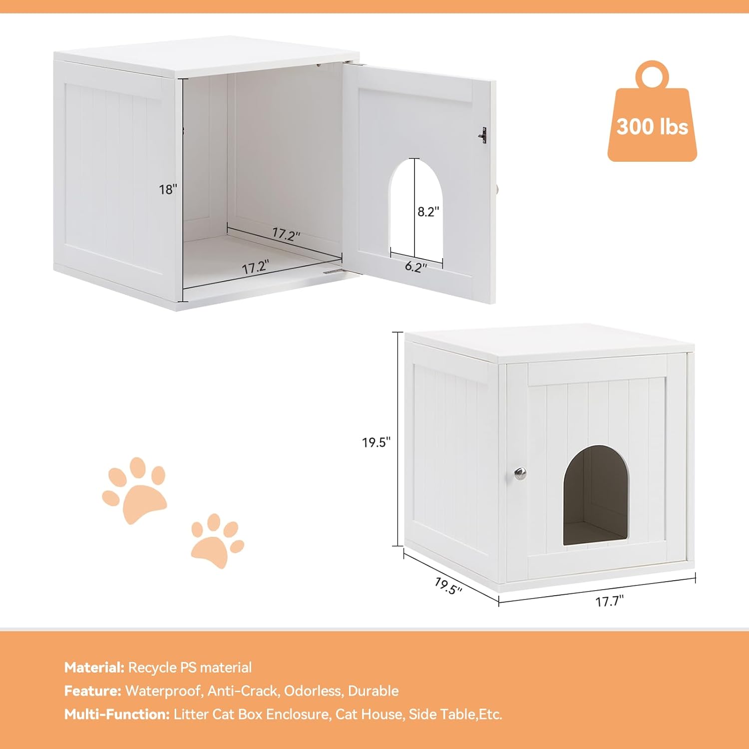 AACULPET Caja de arena para gatos, muebles de caja de arena impermeable ocultos, material de reciclaje PS Gabinete de caja de gato, Casa de gato