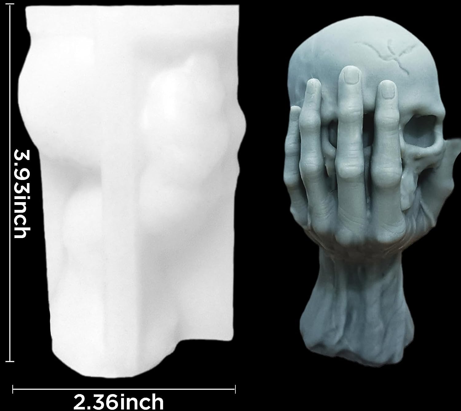 TOPYS Molde de silicona para velas de calavera de Halloween, 4 pulgadas, 3D, fantasma, mano, fabricación de velas de cera, adornos de yeso, moldes
