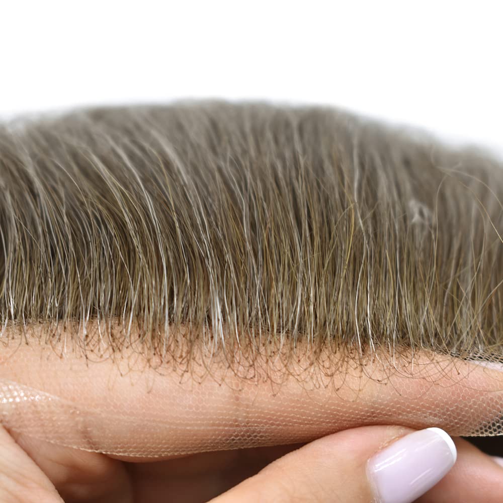 Tupé para hombre, pieza de cabello humano real, suave, encaje suizo para hombres, nudo blanqueado, unidades de piezas de cabello para hombre, línea